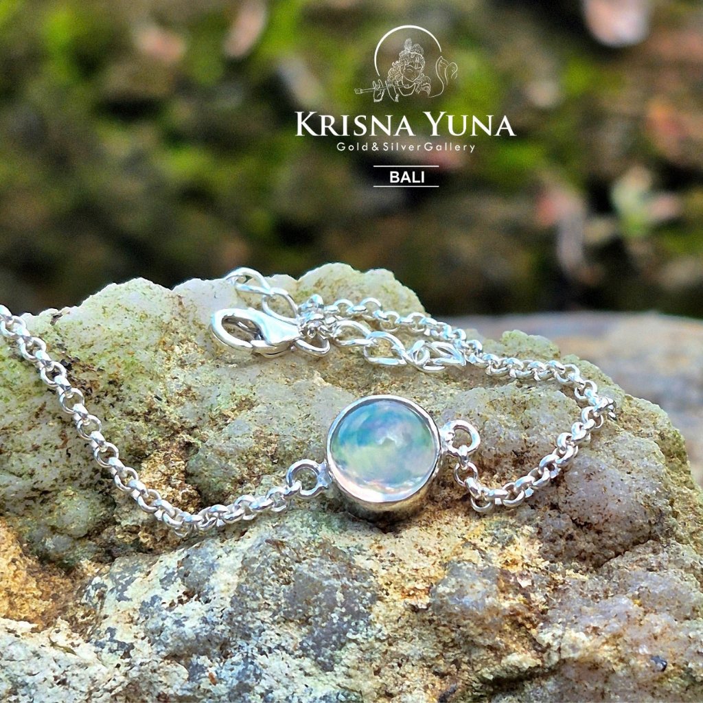 Natural Ethiopian White Opal Silver Bracelet