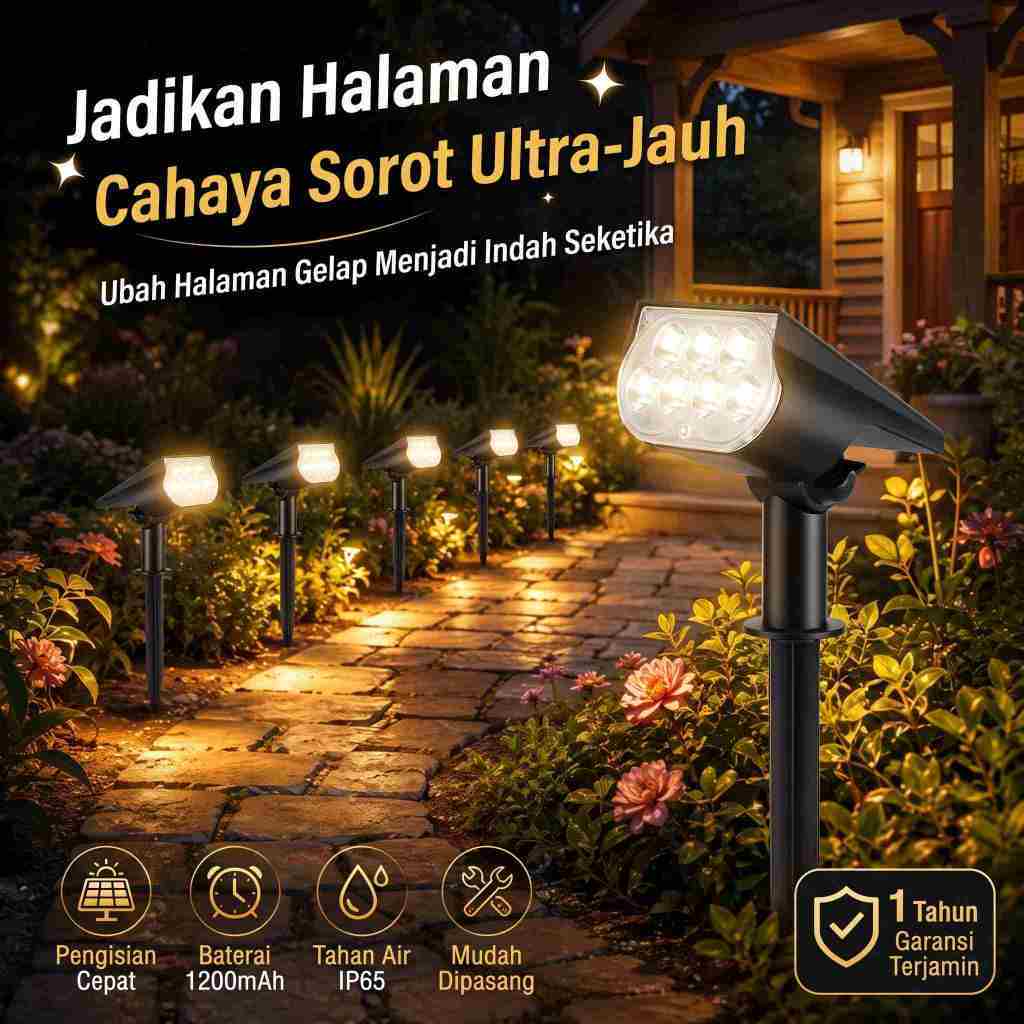 Lampu Sorot Taman Tenaga Surya Sudut Cahaya Fleksibel Sorot Pohon Bunga Semak di Halaman Rumah