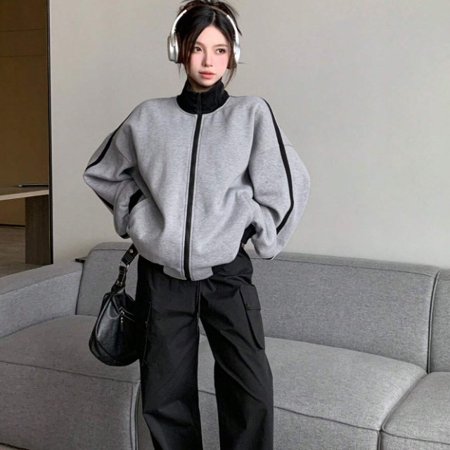 Oversize Jaket TRACKTOP POLOS Full zip Korean Harajuku Style ( S-5XL ) Turtleneck Resleting BIGSIZE 