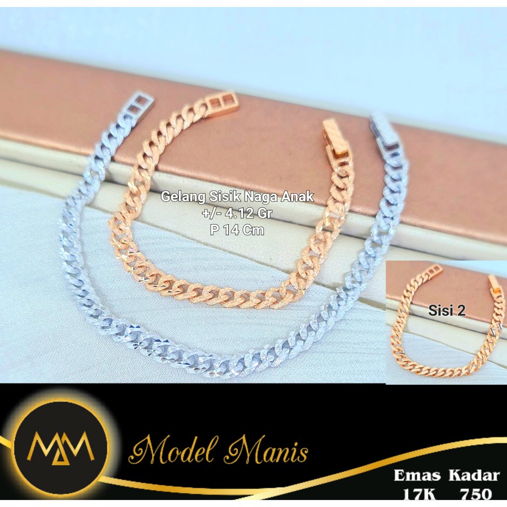Gelang sisik naga anak emas putih Rosegold 750 kadar 17k