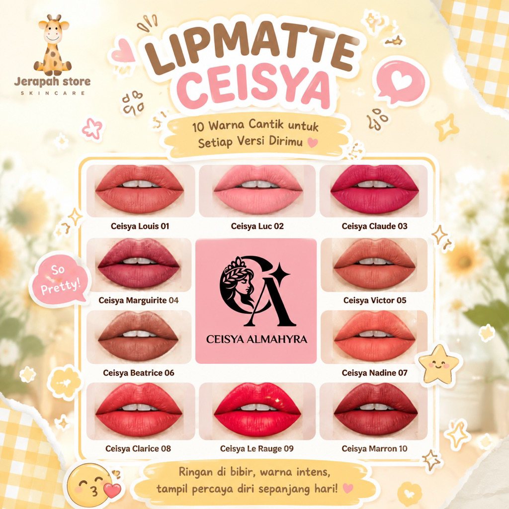 LIPMATTE CEISYA 1-10 Nomor Lipstik Ceisya