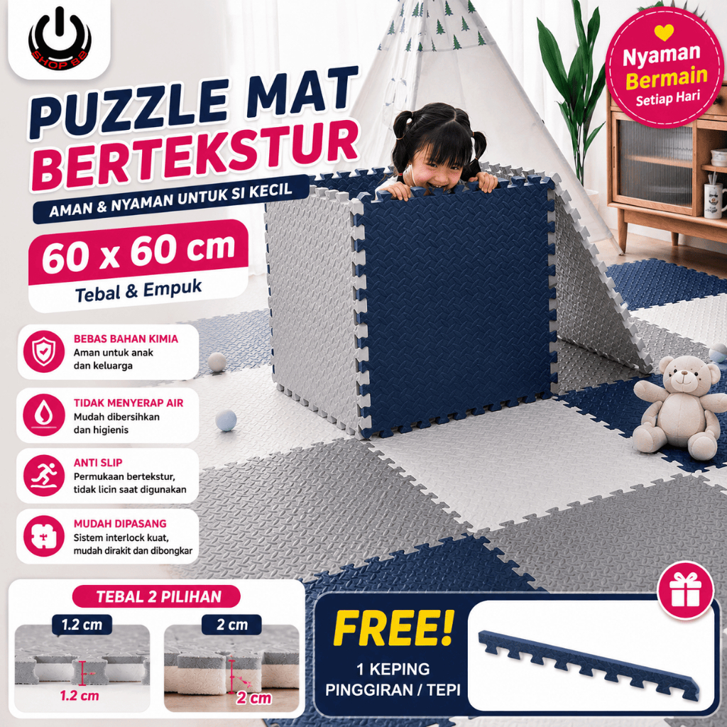 Puzzle Ukuran 60 X 60CM TEBAL 20mm/12mm Puzzle Alas Lantai Anak Tebal