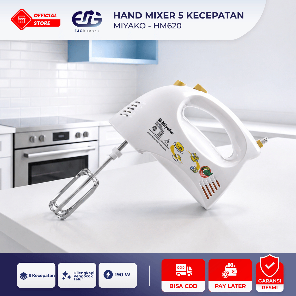 [BISA COD] MIYAKO HM-620 HAND MIXER 190 WATT 5 KECEPATAN GARANSI RESMI