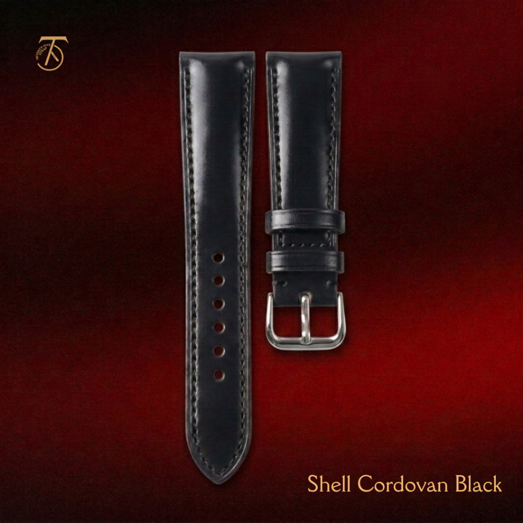 Tali Jam Tangan SHELL CORDOVAN Series "SHELL BLACK" Handmade Watch Strap - 75Leather