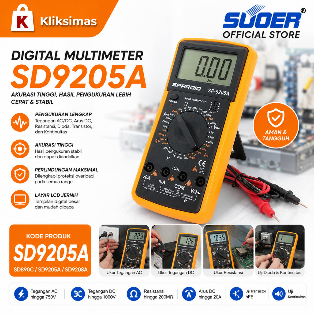 DIGITAL MULTIMETER MULTITESTER SUOER SD890C/SD9205A/SD9208A