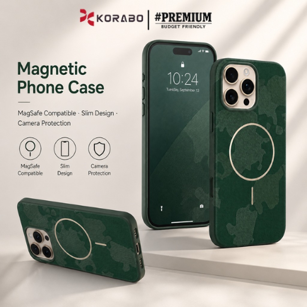 Korabo Leather Golden Ring Inside Case For Iphone 16 15 14 Pro Max 13 Series Casing Magsafe Microfib