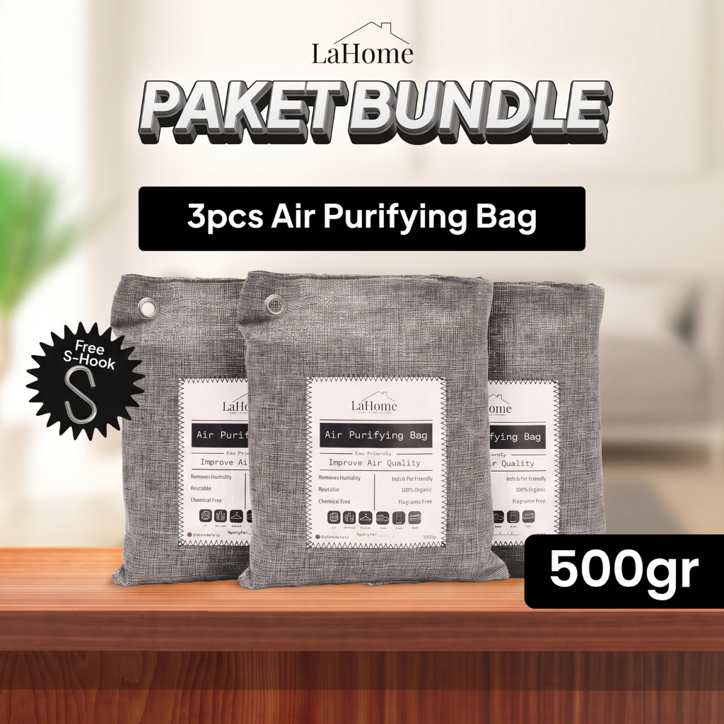 LaHome Living 500g 3pcs Bundling Air Purifying Bag Free S Hook Penghilang Bau Penyerap Lembab, Jamur