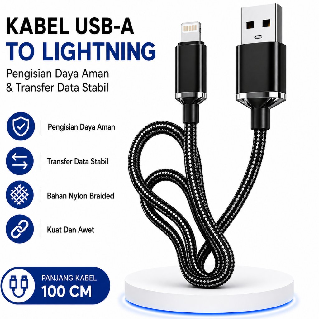 Kabel Data Lightning / Kabel Charger Lightning / Kabel USB Lightning / Kabel Casan 1 Meter