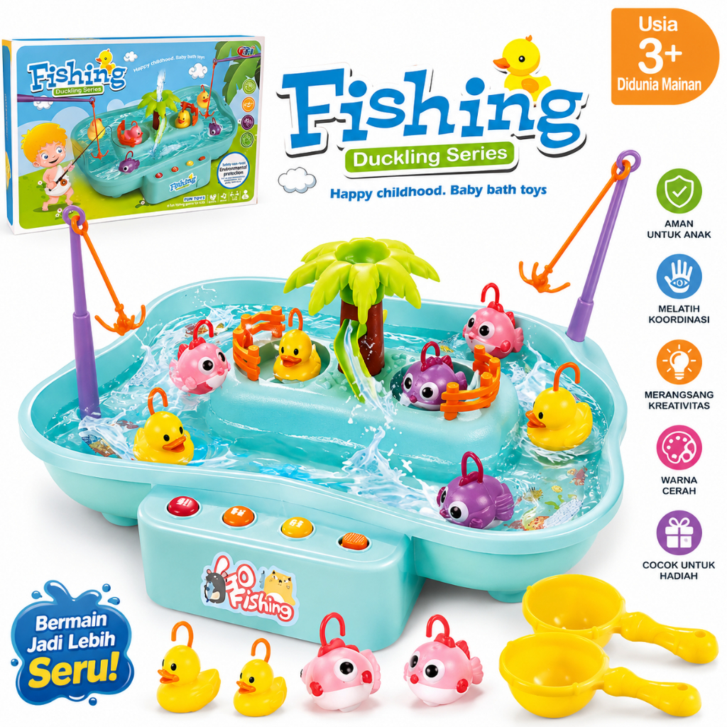 Mainan Pancing Ikan Edukasi Anak Pancingan Bebek Go Fishing Duck Elektrik Set
