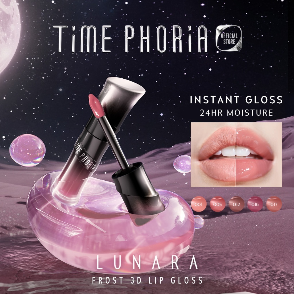 TIME PHORIA - Lunara Frost 3D Plump Lip Gloss-Lip Cream Hyper Shine Color Fresh 24H Moisture Long-Lasting Lipstick LipTint Comfort Cooling Melembapkan Makeup TimePhoria Official Store