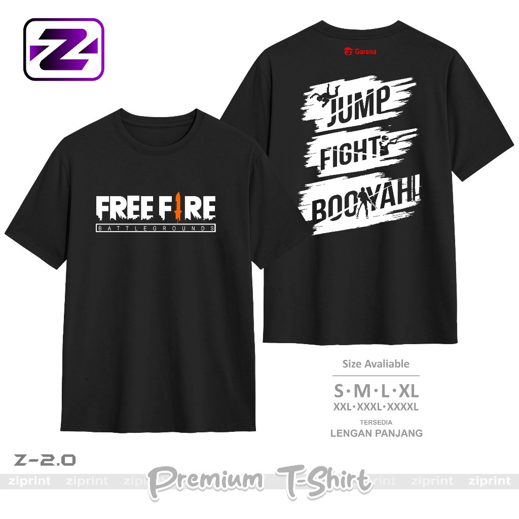 Baju Kaos Game Freefire Jump Fight Booyah T-Shirt pria wanita kaos FF Booyah