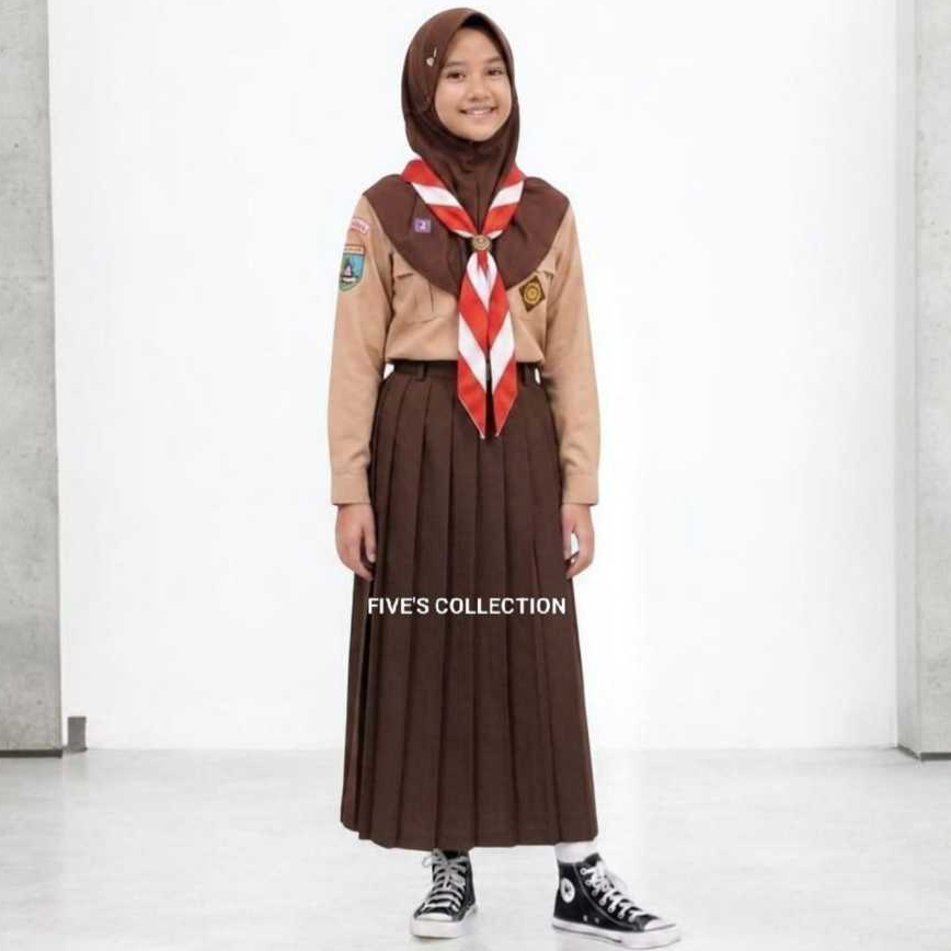 Rok Maxi Rempel Coklat SMP dan SMA KAIN DRILL