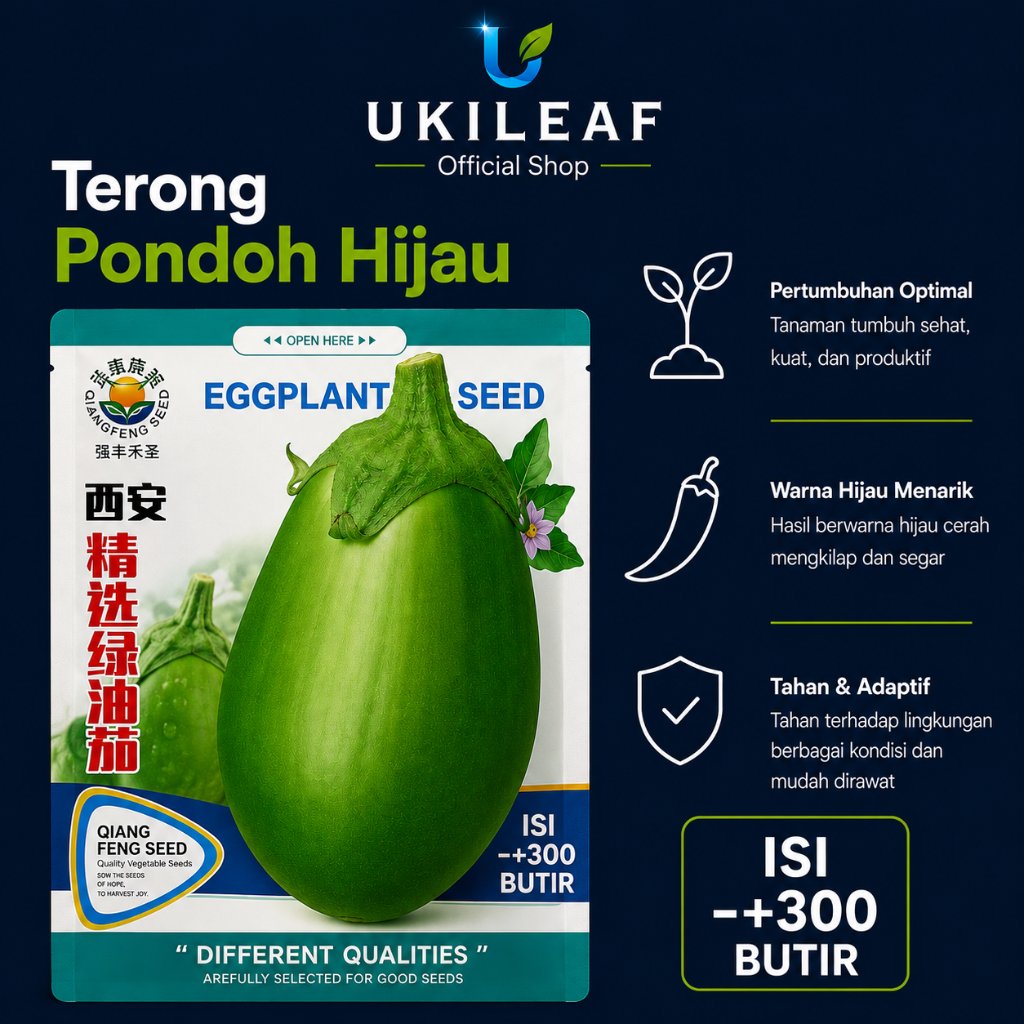 Kemasan Original | Benih Biji Terong Pondoh Hijau | Terong Hijau Jumbo Jepang | UKILEAF