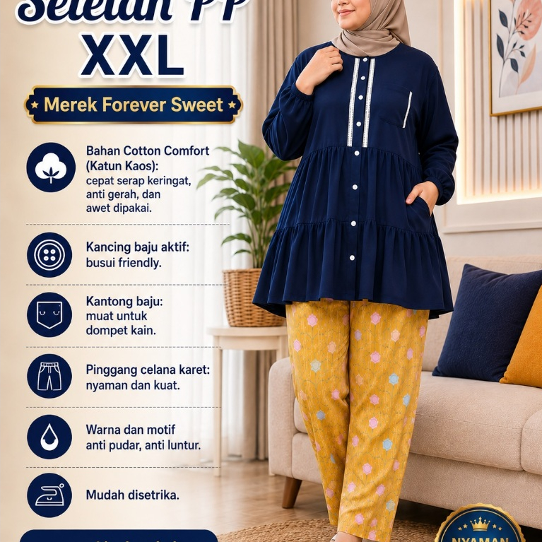 BP013 Setelan PP XXL Merek Forever Sweet Grosir Baju Tidur Piyama Wanita dewasa terbaru bahan Kaos P