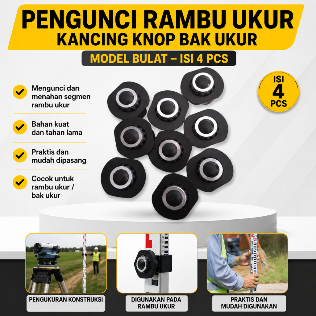 Pengunci Rambu Ukur Kancing Knop Bak Ukur Model Bulat Sparepart Survey Isi 4 Pcs