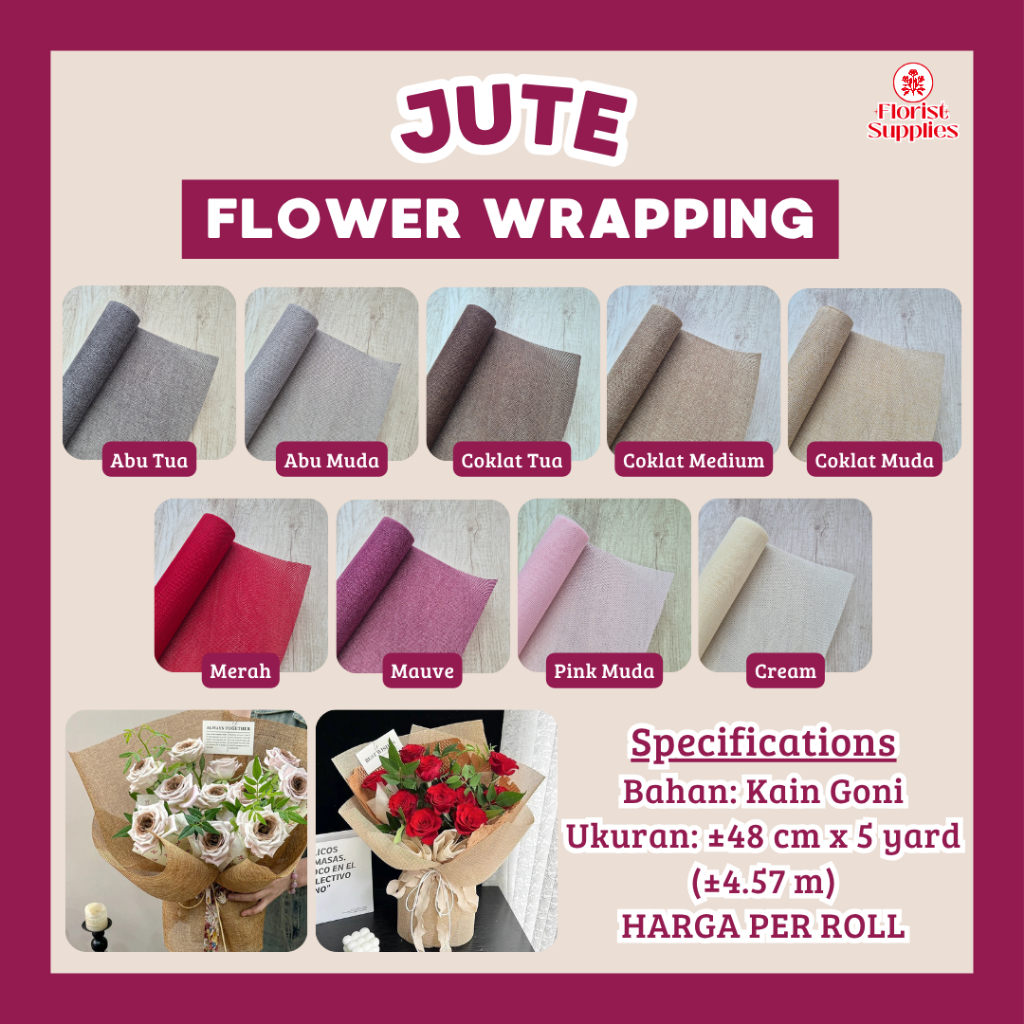 1 ROLL Kain Jute Goni Flower Wrapping Jute Kain Buket Bunga Jute Roll Kain Goni Jaring Buket Bunga