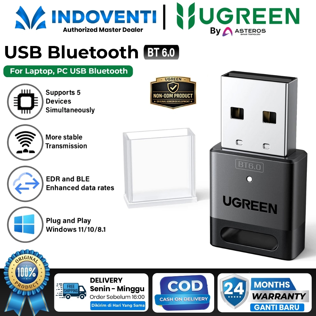 UGREEN USB Bluetooth 6.0 Adapter Receiver Dongle For Laptop PC Keyboard Mouse Printer