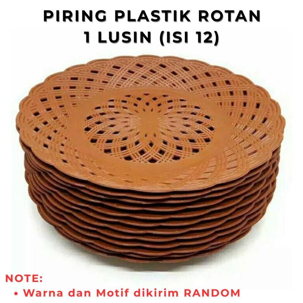 1 Lusin Piring Plastik Rotan / Piring Plastik Bentuk Rotan / Piring Plastik Lusinan