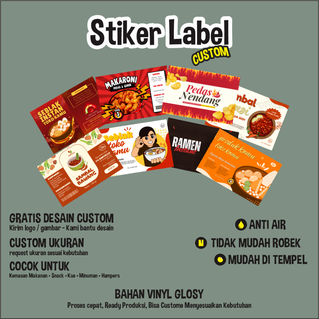 Stiker Logo Custom untuk Kemasan | Makanan, Snack, Kue & Minuman