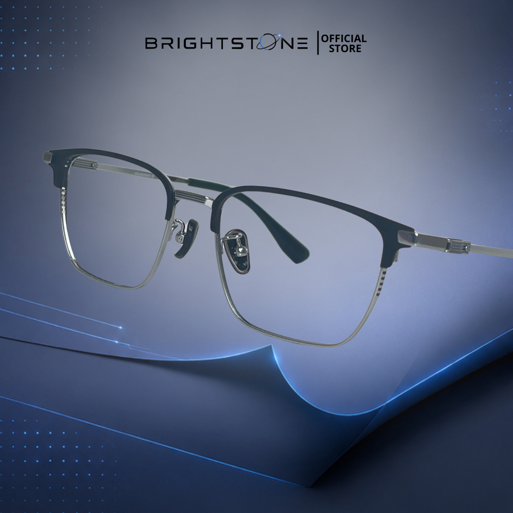 Brightstone Eyewear - Frame Kacamata Pria Browline Half Frame Kotak Square Hummer Yerin Black Origin