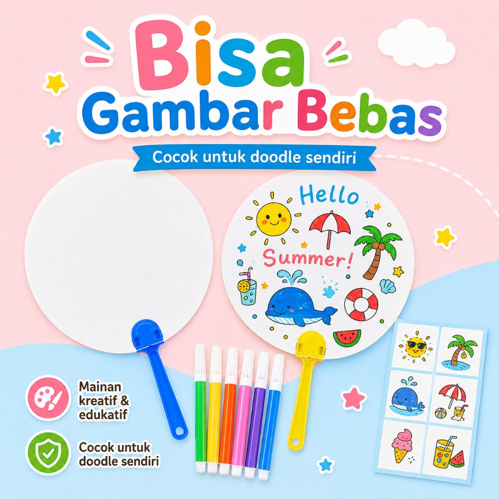 Paket Souvenir DIY Kipas Mewarnai Anak -  Prakarya TK/PAUD Goodie Bag