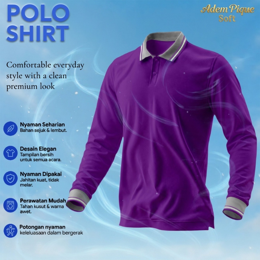 Kisetsu - Baju Kaos Kerah - Dewasa Cowok & Cewek Ungu Tua Kerah Abu Lengan Panjang Regular Uk S-XXXL