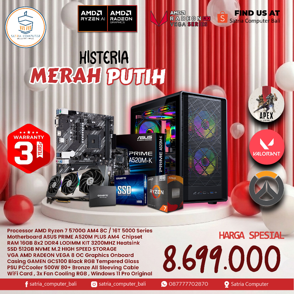 PC / Komputer Gaming & Editing AMD Ryzen 7 5700G 16GB 512GB Windows 11