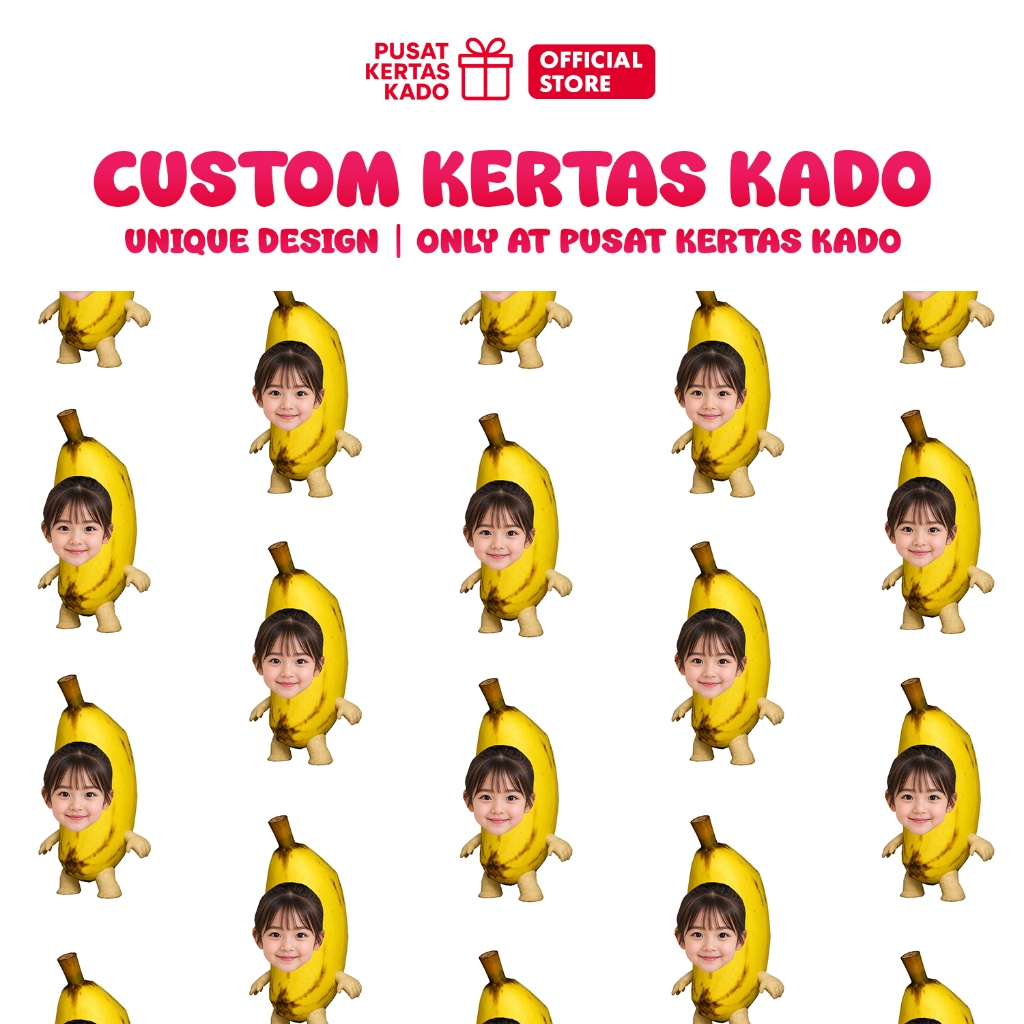 Kertas Kado Custom Wajah Ulang Tahun Unik - Banana Clip