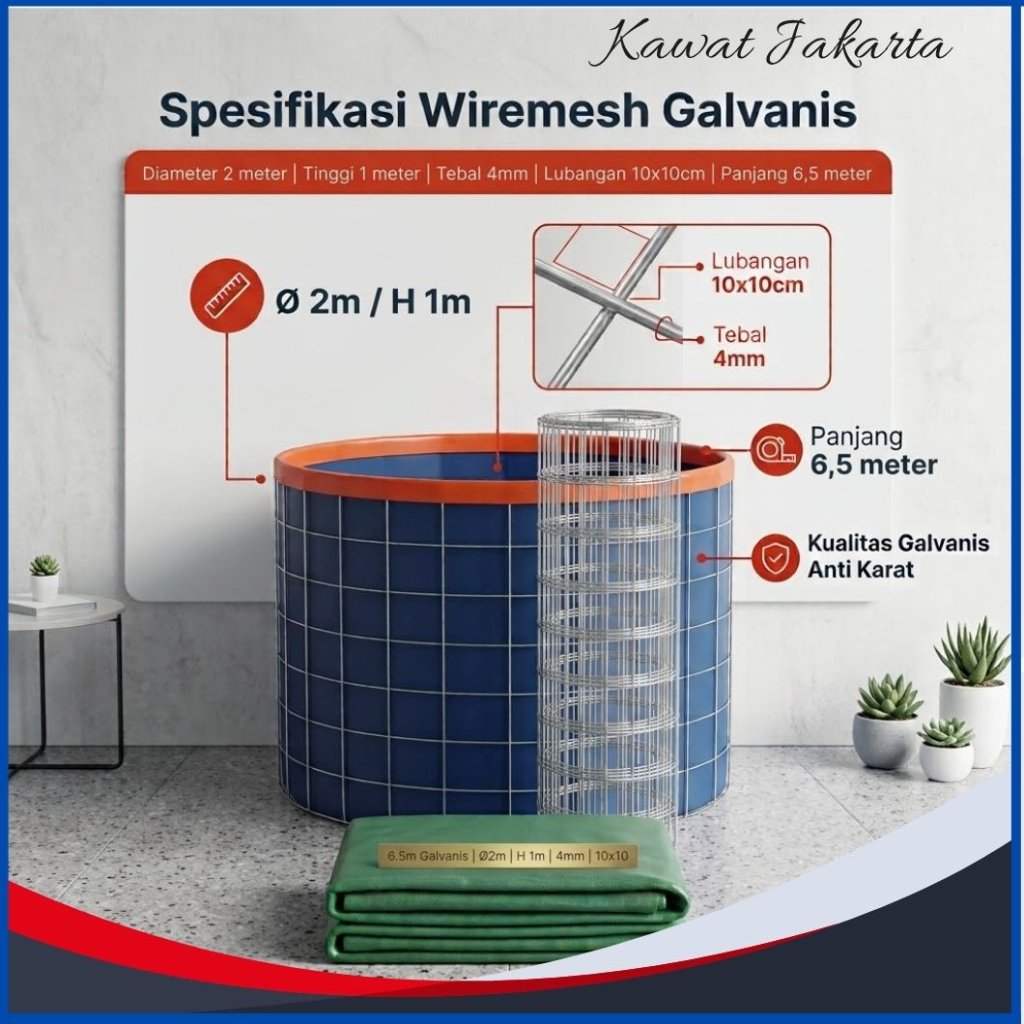 Kolam Terpal Bulat frame wiremesh Galvanis tebal 4mm Anti Karat Harga Murah