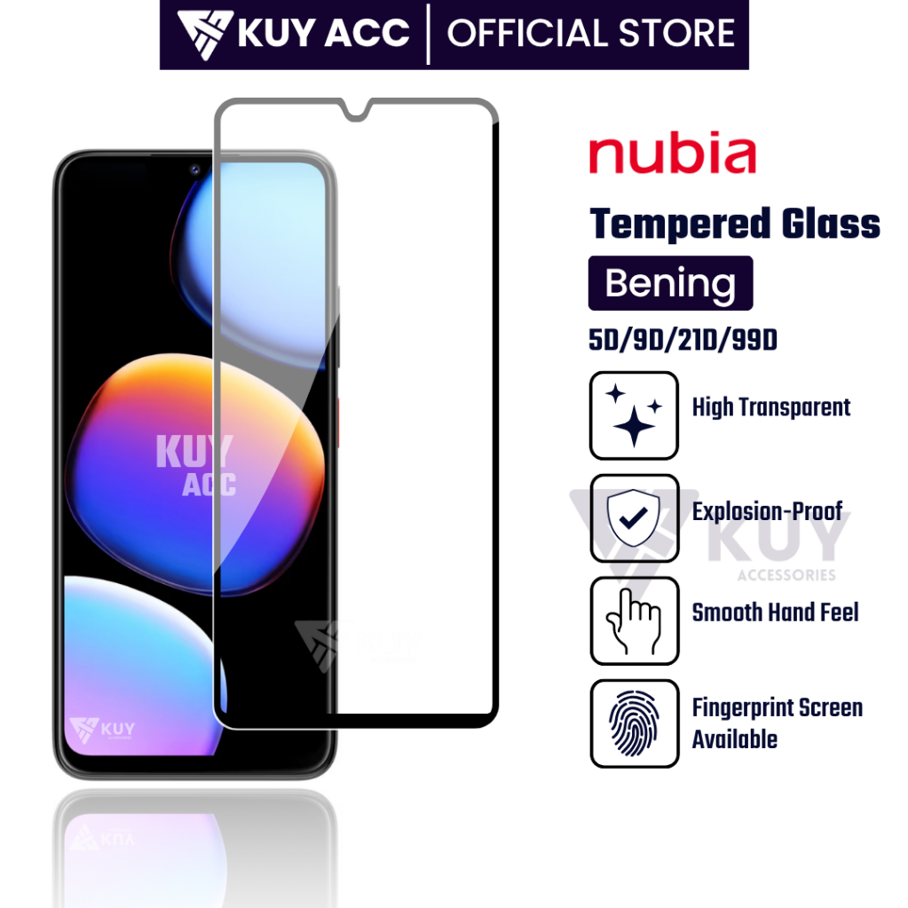KUY - Tempered Glass Full Layar 5D ZTE nubia A76 A56 A36 V80 Max V80 Design V70 Max V70 Design V70 N