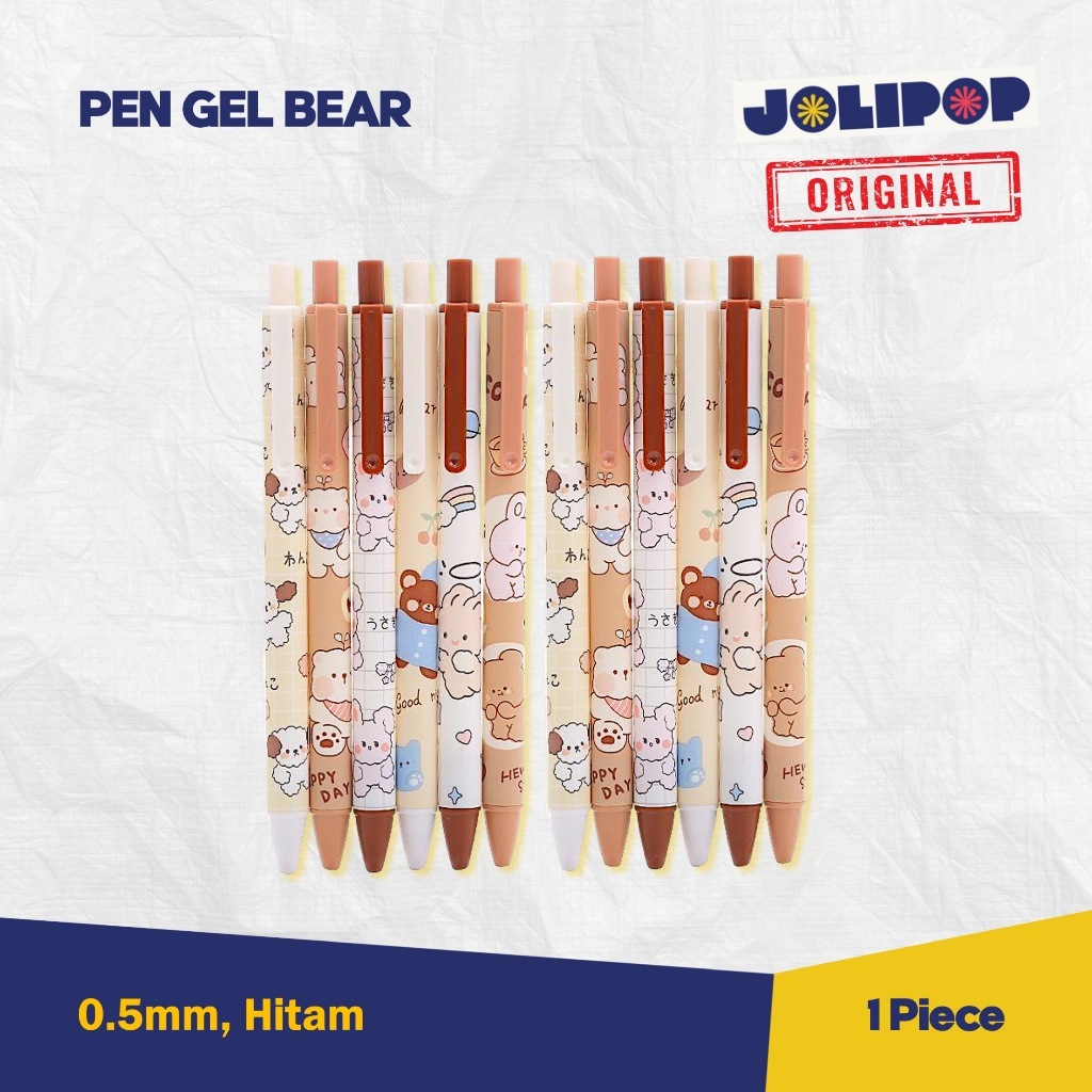 Pen Gel Karakter Bear | Tip 0.5mm | Aesthetic | Pulpen Gel Brown Bear | Lucu | Sekolah | Grosir