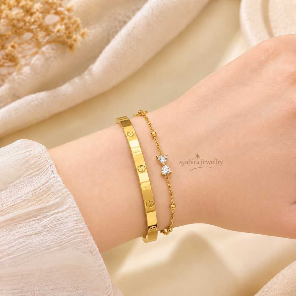 Set Gelang Wanita Titanium - Set Gelang Nagita Titanium - Gelang Titanium Nagita + Pita Boba