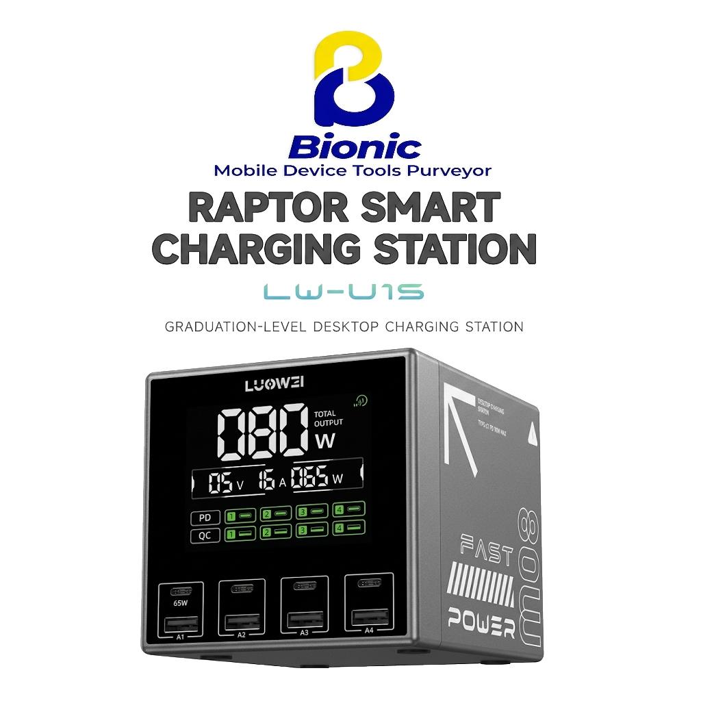 Luowei LW-U1S Raptor Smart Charging Station 80W 8 Port USB Type-C Fast Charger Display Digital