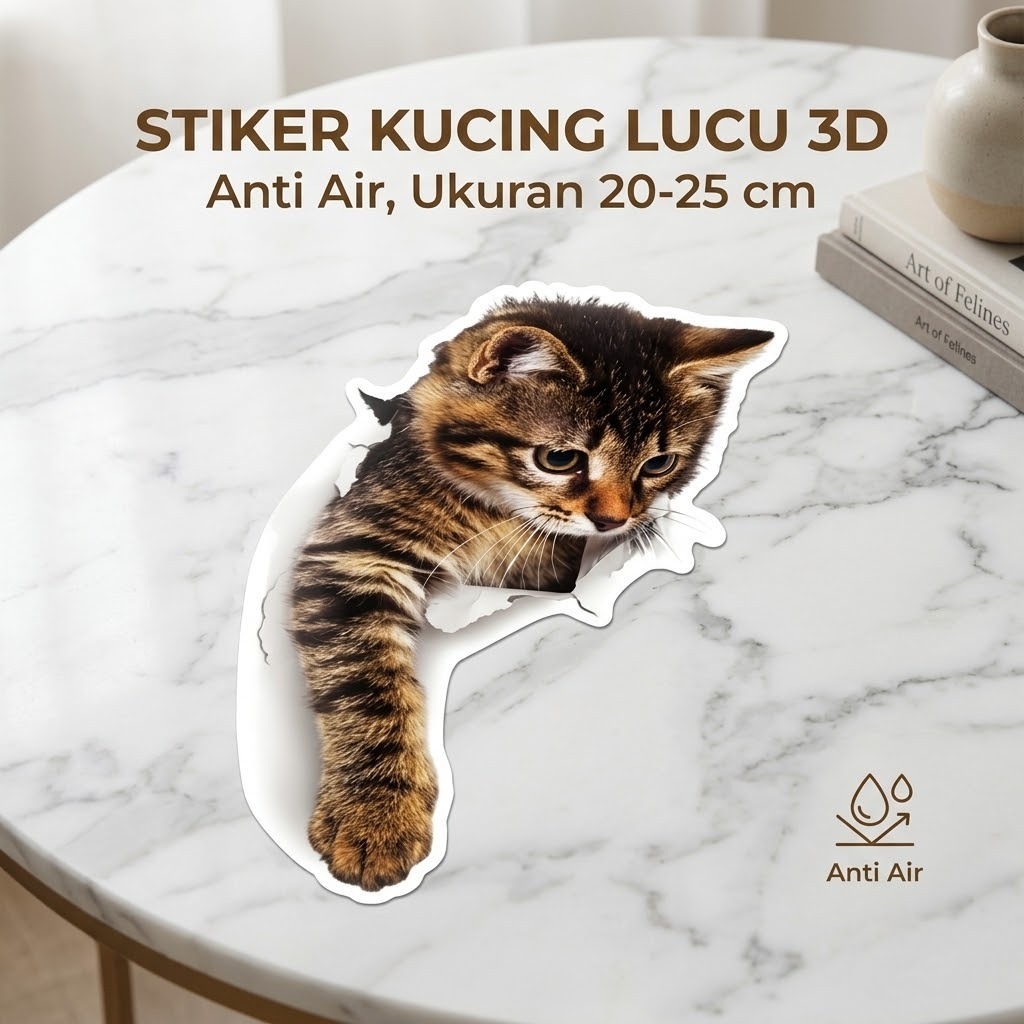 Stiker Kucing 3D Tahan Hujan Panas Glossy Stiker Mobil Motor Helm Kaca Jendela Dinding Vinyl Waterpr