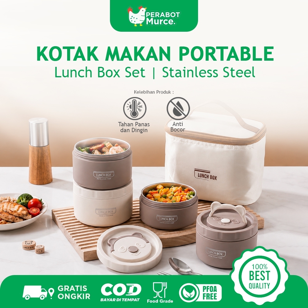Lunch Box Set Stainless 304 Portable Bento Box Isi 5 PCS Kotak Makan Anti Tumpah Tahan Panas