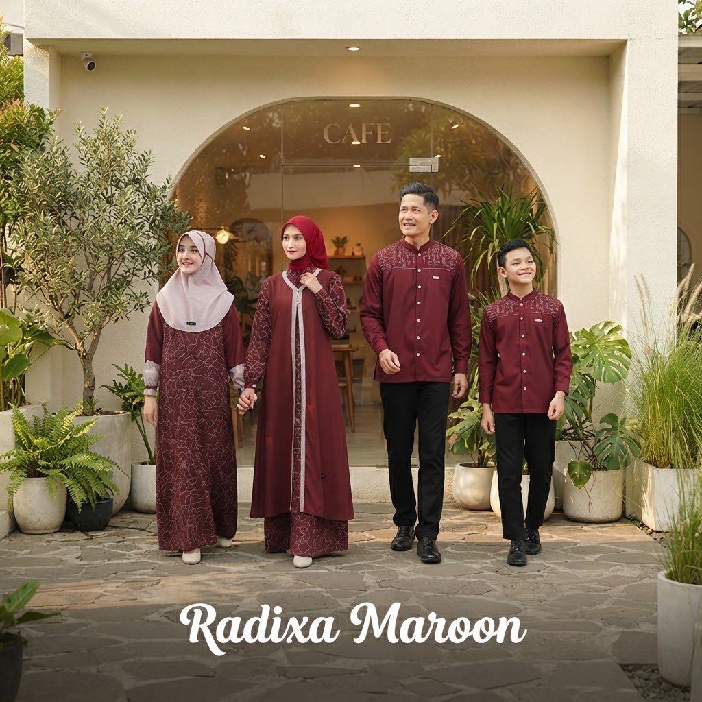 SARIMBIT SERAGAM KELUARGA TERBARU 2027 RADIXA MAROON BY LUBI - BAJU BUSANA MUSLIM COUPLE LEBARAN KON