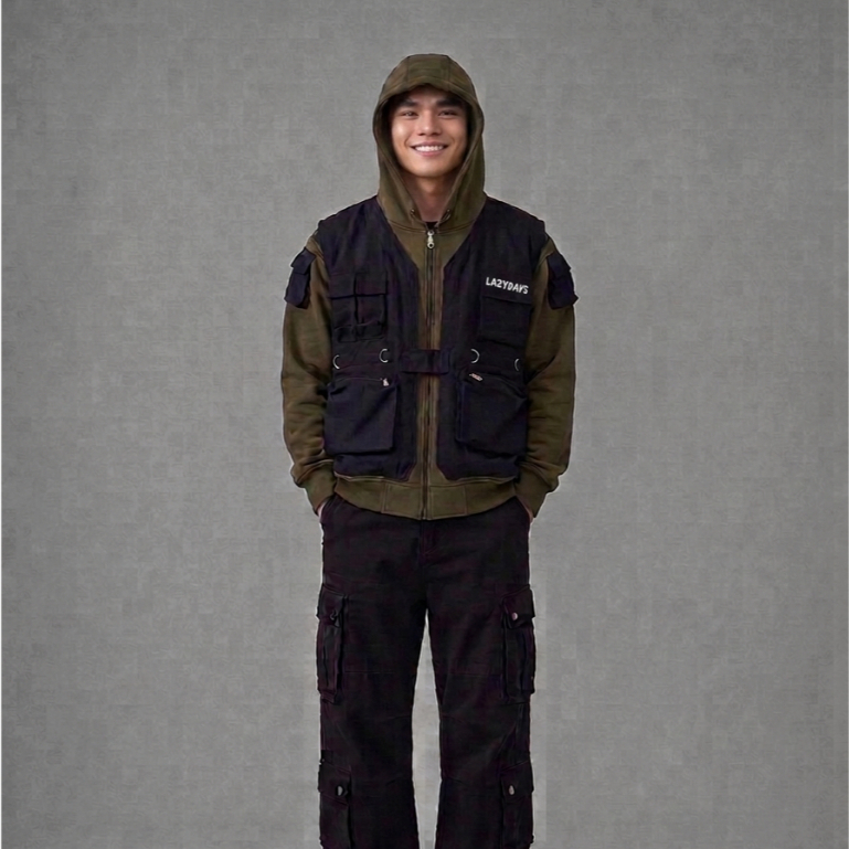 (LFB REWORKED) TACTICAL VEST ZIPPER HOODIE (GREEN ARMY)