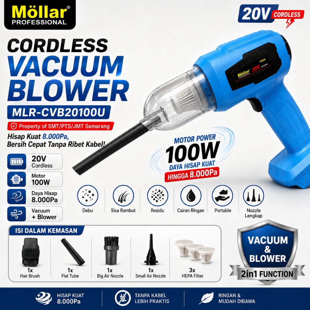 MOLLAR CVB20100-U Cordless Car Vacuum Blower Sedot Debu & Tiup Baterai