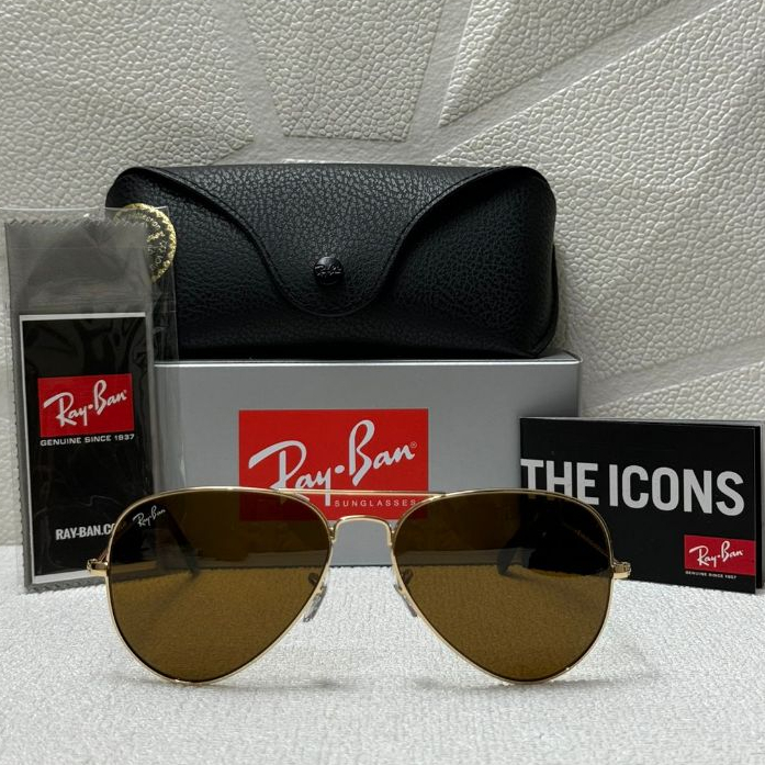 Kacamata Rayban Aviator RB3025 001/33 Gold Brown Original