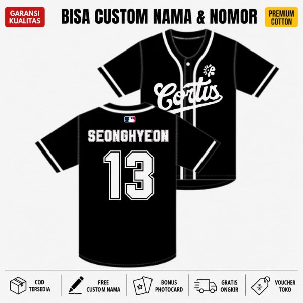 Jersey Cortis | Jersey Baseball Kpop | Unisex Bisa Custom hitam softball