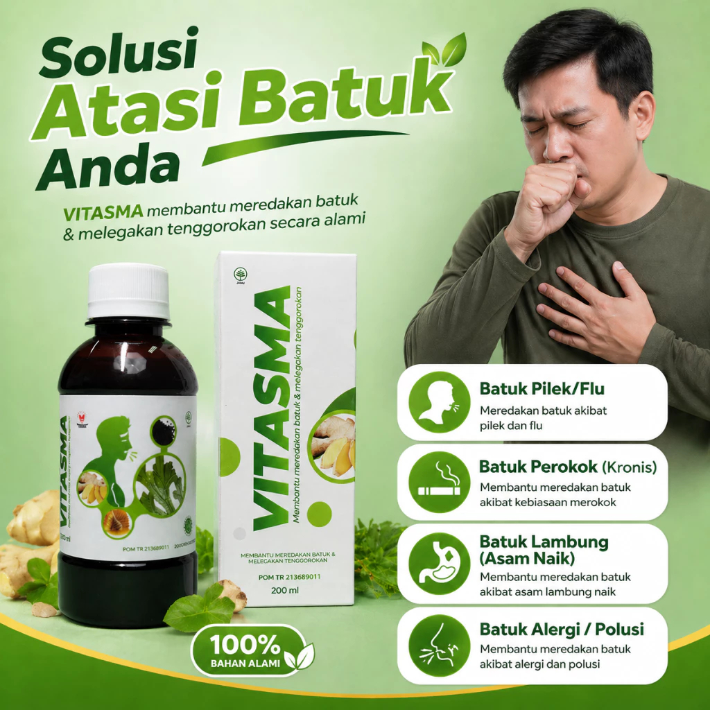 VITASMA - Obat Batuk Herbal Pilek Batuk Pulusi Batuk Alergi Tersertifikasi BPOM & Halal
