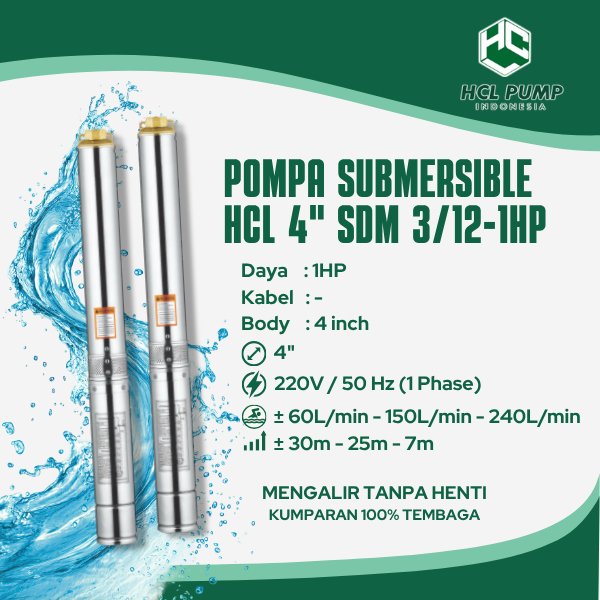 Submersible PUMP HCL 4'' - 1HP + Control Box + Tanpa Kabel / Pompa HCL / Pompa Sumur Dalam / Pompa A