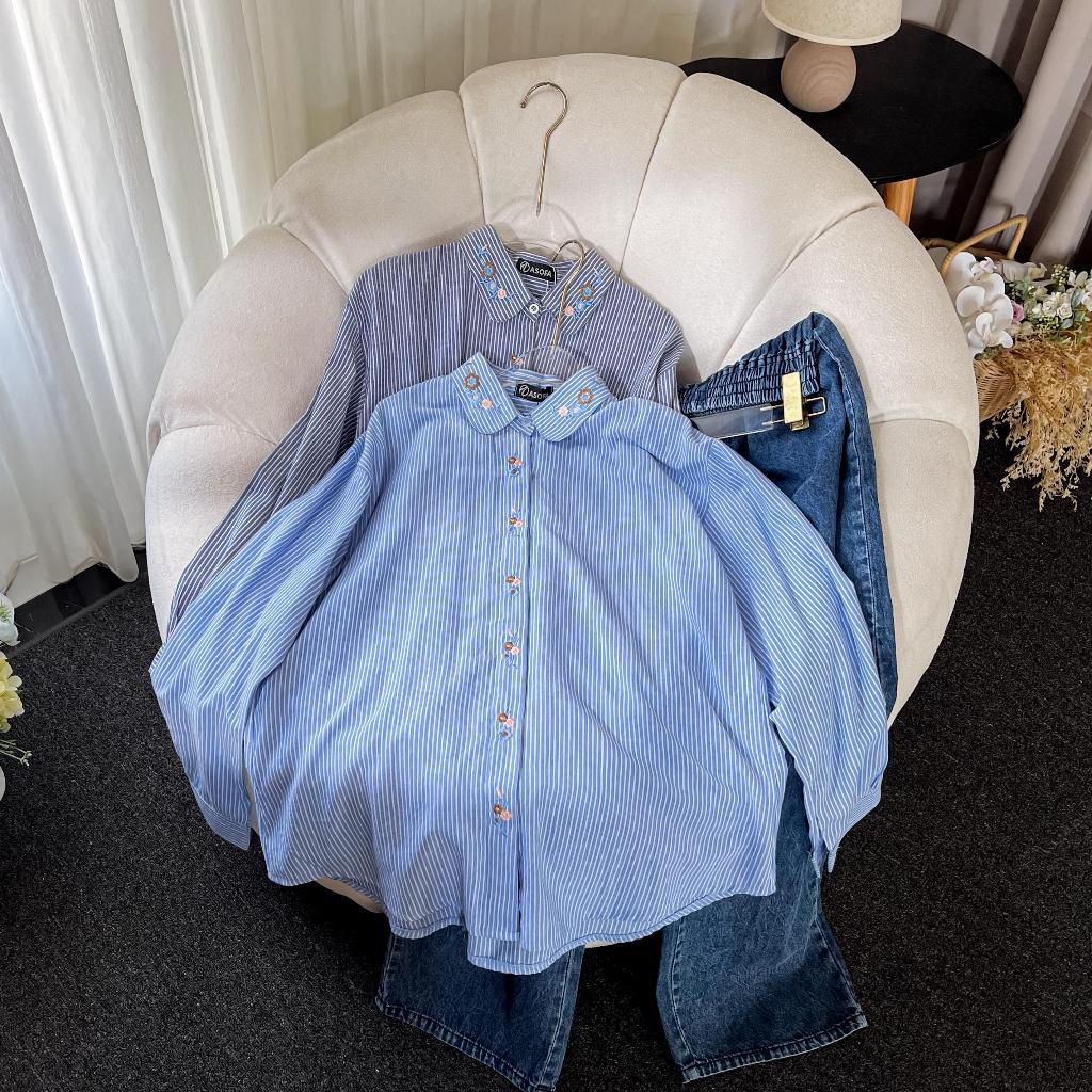 Asofa Jeha Setelan Celana Jeans Kemeja Aksen Bordir Salur