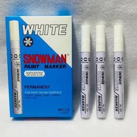 SPIDOL PERMANEN PUTIH SNOWMAN/ SPIDOL BAN PUTIH SNOWMAN/ SPIDOL RODA HIASAN PUTIH PERMANEN