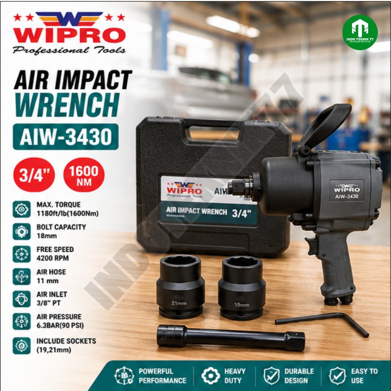 Air Impact Wrench 3/4" TWIN HAMMER Mobil WIPRO AIW-3430 / Alat Buka Pasang Baut Impact Wrench ANGIN 