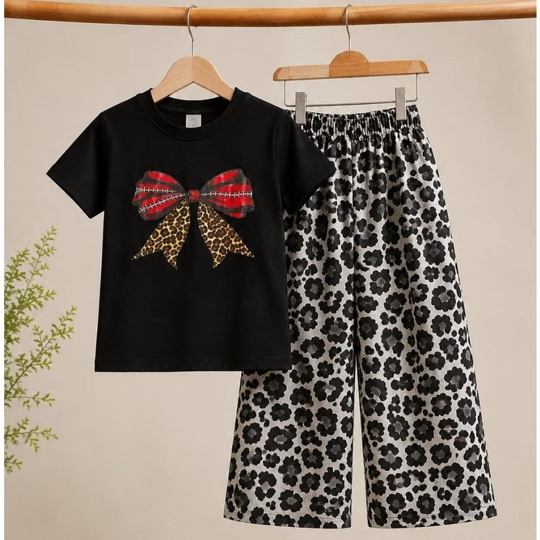 Setelan One Set Anak Perempuan Cotton Combed Motif Pita Kulot Macan 1-12 Tahun