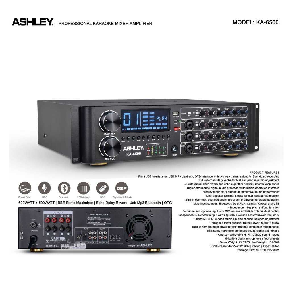 Amplifier Karaoke Ashley KA 6500 DSP Reverb Otg