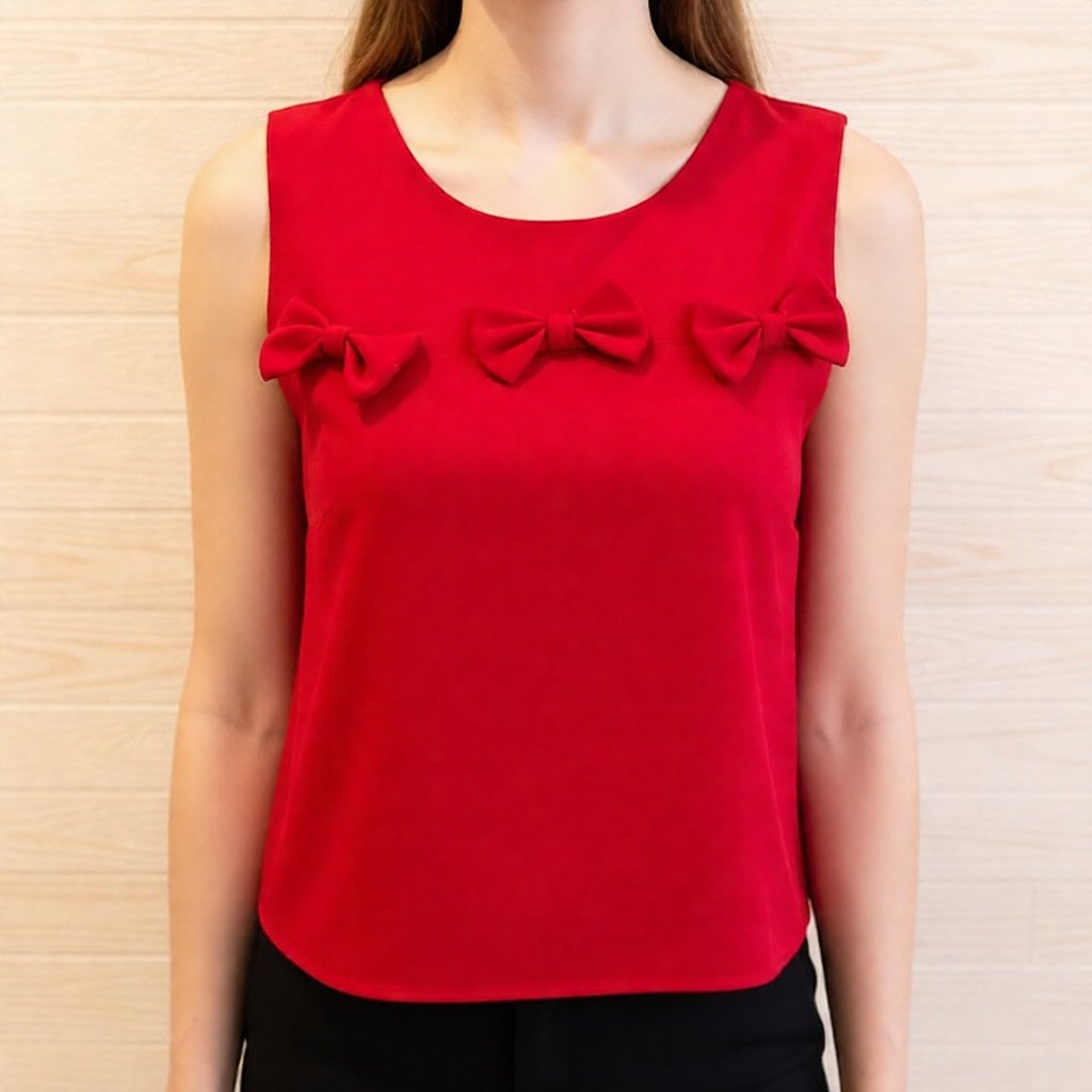 ATASAN CROP MERAH PITA KAWAII BRAND INTREND