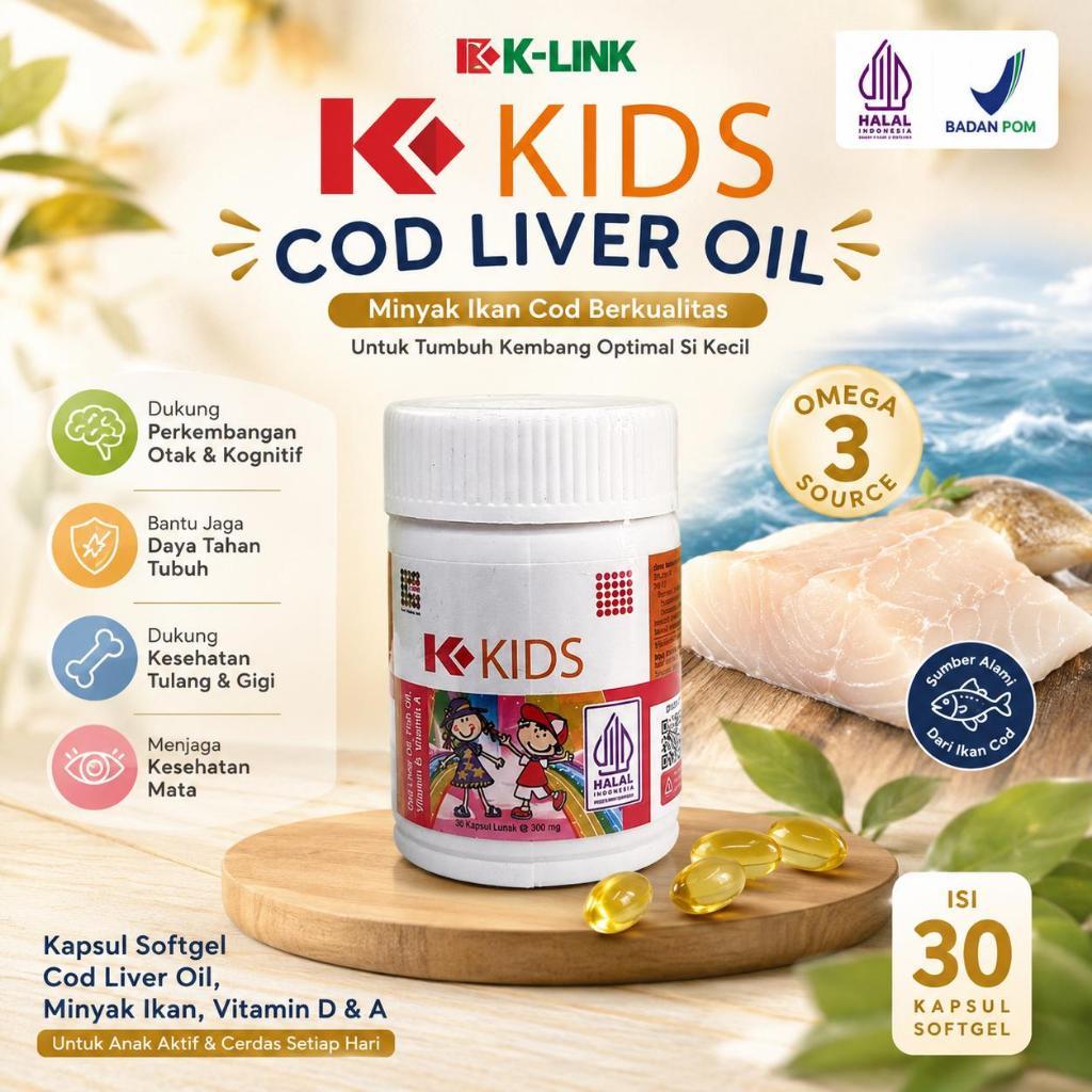 K-Kids Omega 3 30 Kapsul - Dukung Tumbuh Kembang Anak, Meningkatkan Kecerdasan Otak, Sumber Vitamin 