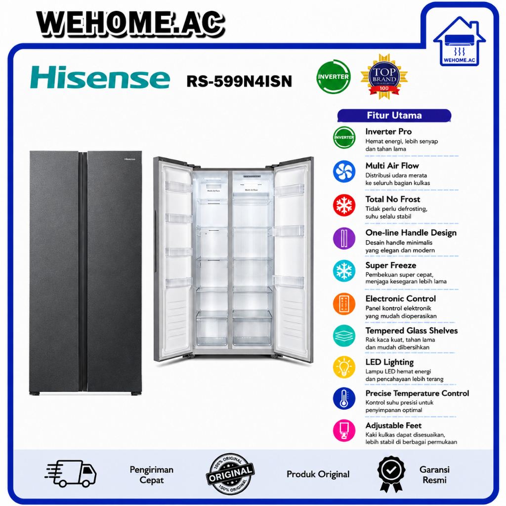 Kulkas Hisense Set By Side 2 Pintu RS599N4ISN  Kulkas Side By Side Hisense Kulkas Dua Pintu Lemari